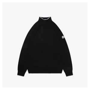 Moncler Color-Block High Neck Arm Patch Knit Sweater Black Front view