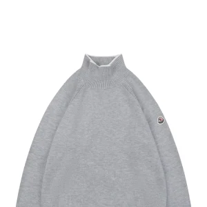 Moncler Color-Block High Neck Arm Patch Knit Sweater Grey