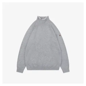 Moncler Color-Block High Neck Arm Patch Knit Sweater Grey Front view