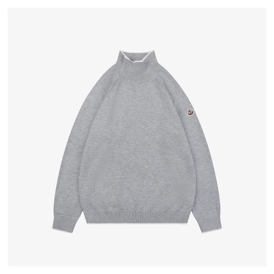 Moncler Color-Block High Neck Arm Patch Knit Sweater Grey Front view