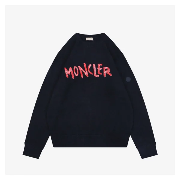 Moncler Graffiti Red Logo Embroidered Crewneck Knit Sweater