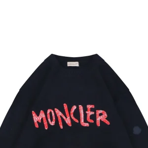 Moncler Graffiti Red Logo Embroidered Crewneck Knit Sweater