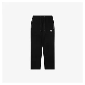 Moncler Logo Drawstring Wool-Blend Tapered Pants Black Front view