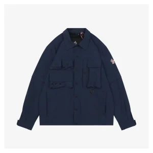 Moncler Multi-Pocket Utility Detachable Sleeve Jacket Blue Front view