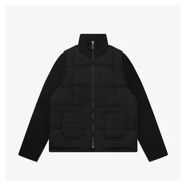 Moncler Quilted Patch Pocket Panelled Down Jacket Black Front view