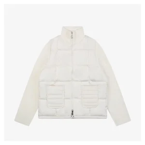 Moncler Quilted Patch Pocket Panelled Down Jacket White Front view