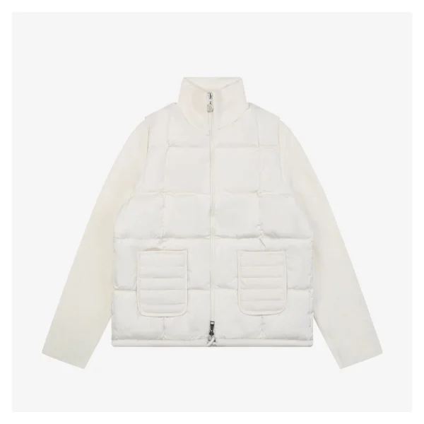 Moncler Quilted Patch Pocket Panelled Down Jacket White Front view