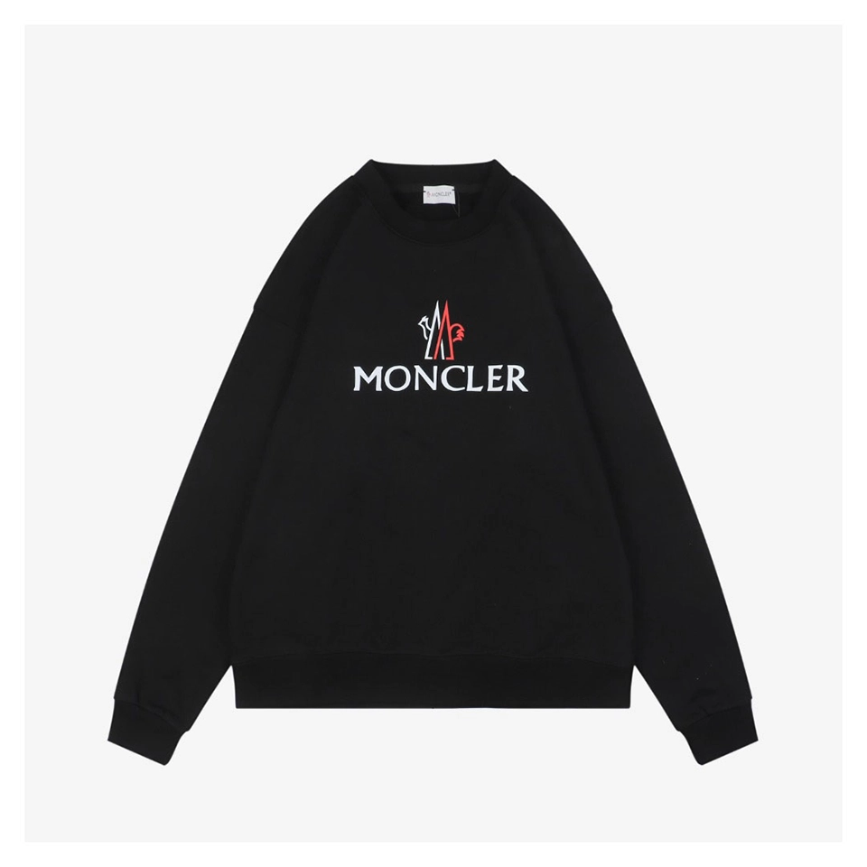 Moncler Rooster Logo M Print Crewneck Sweatshirt Black Front view