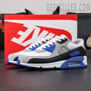 Nike Air Max 90 Hyper Royal with original Nike shoe box background