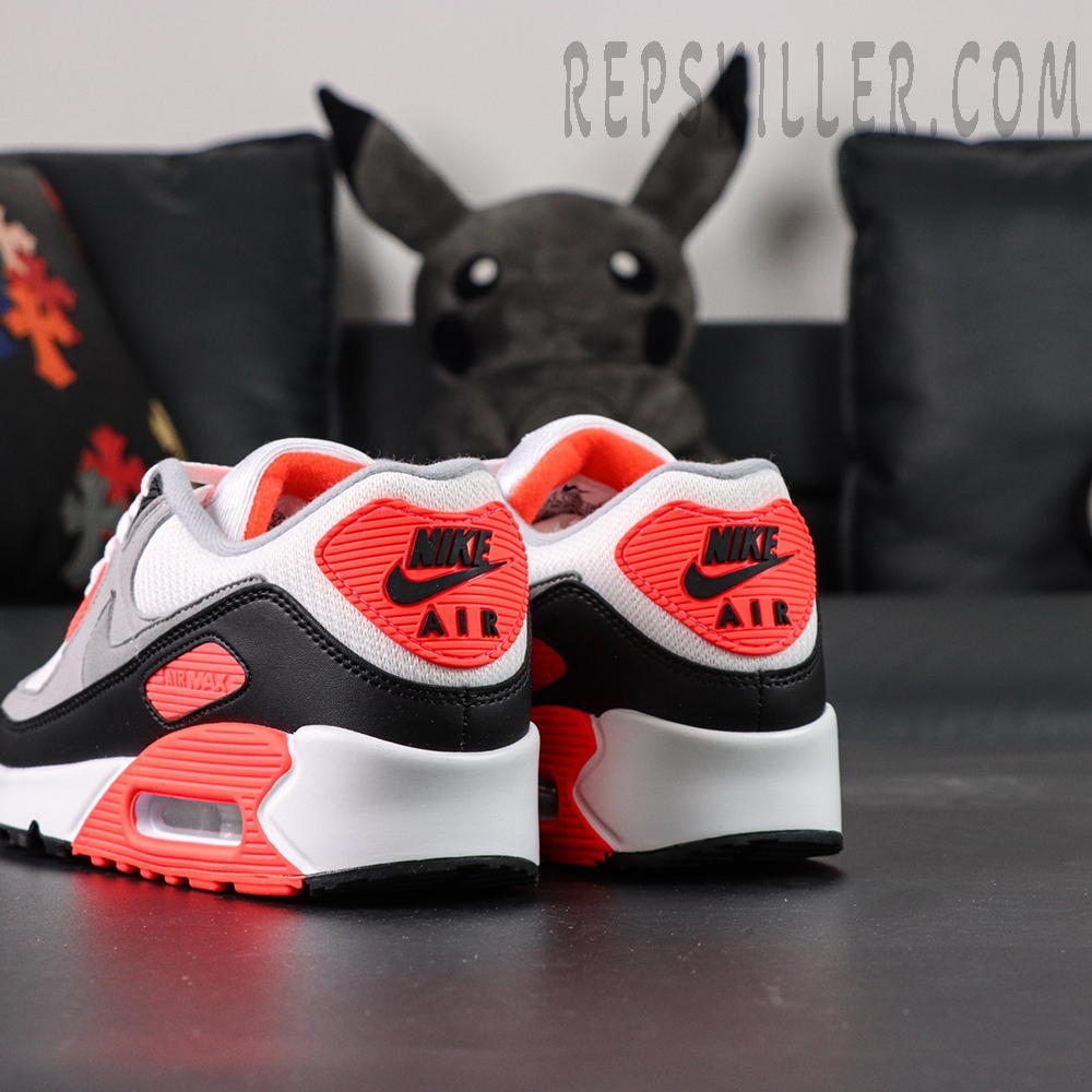 Nike Air Max 90 Infrared 2020 heel view with Nike Air branding