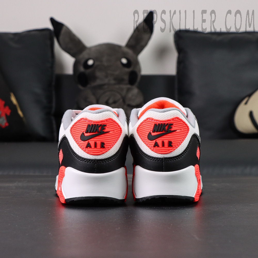 Nike Air Max 90 Infrared 2020 back view showing Infrared heel logo