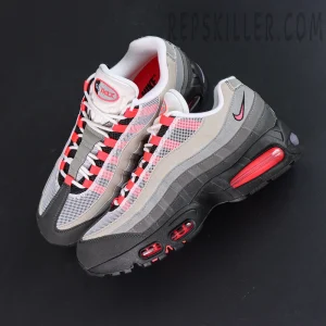 Rear three-quarter view of Nike Air Max 95 Big Bubble Solar Red highlighting heel Air bubble