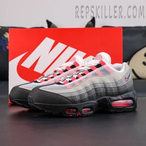 Back view of Nike Air Max 95 Big Bubble Solar Red with Nike Air heel branding