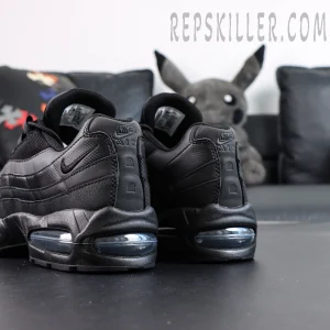 Nike Air Max 95 OG Black Anthracite rear view highlighting heel branding and Air cushioning