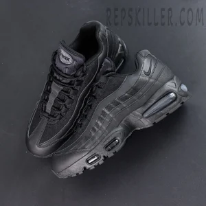 Overhead angled shot of Nike Air Max 95 OG Black Anthracite emphasizing layered side panels