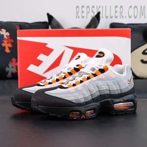 Nike Air Max 95 OG “Bright Mandarin 2.0” displayed with classic Nike red shoe box