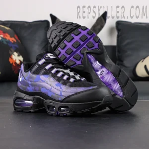 Nike Air Max 95 OG Purple Camo outsole view with purple rubber traction pattern
