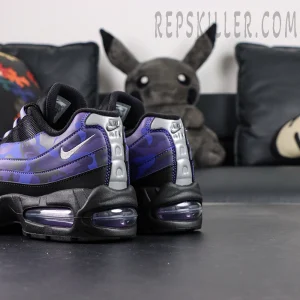 Nike Air Max 95 OG Purple Camo heel detail with Nike Air branding and visible heel Air unit