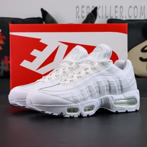 Nike Air Max 95 OG White Pure Platinum pair displayed with original Nike shoe box