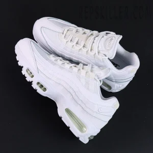 Nike Air Max 95 OG White Pure Platinum angled top view showing mesh and leather details