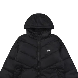 Nike Windrunner Diagonal Quilted Hooded Down Jacket Black