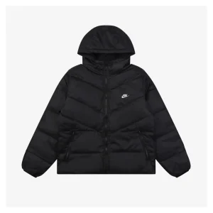 Nike Windrunner Diagonal Quilted Hooded Down Jacket Black Front view