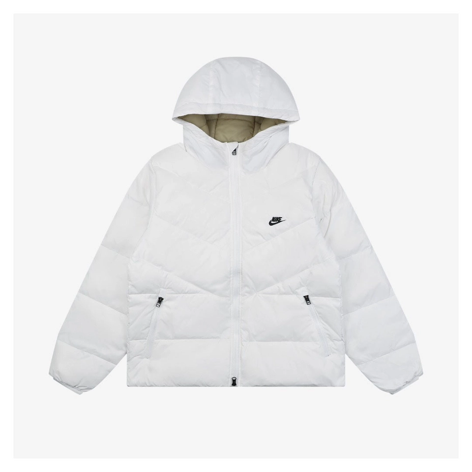 Nike Windrunner Diagonal Quilted Hooded Down Jacket White Front view