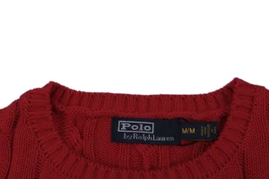 Ralph Lauren Pony Embroidered Cable-Knit Crewneck Sweater Collar
