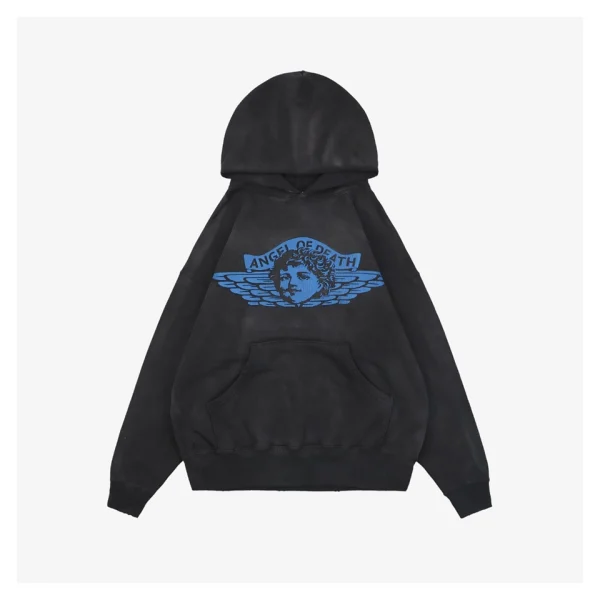 Saint Michael Angel Rebirth Vintage Distressed Graphic Hoodie Front view