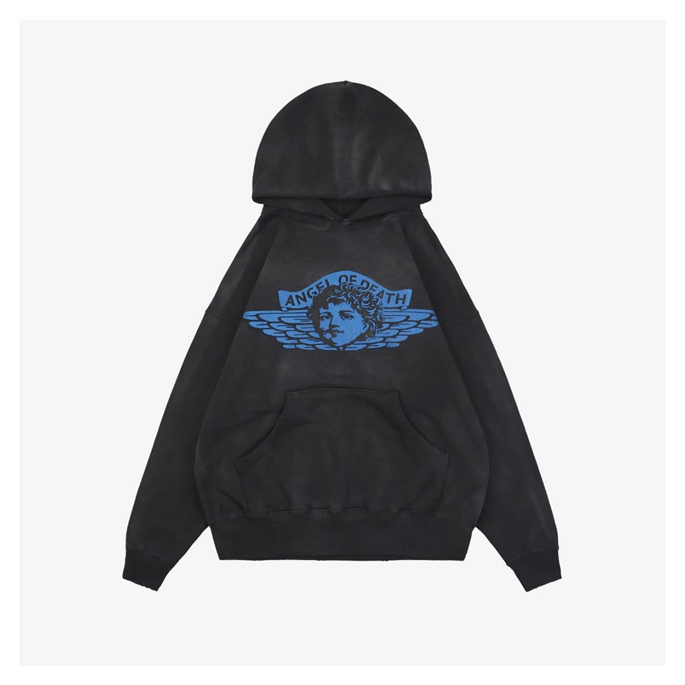 Saint Michael Angel Rebirth Vintage Distressed Graphic Hoodie Front view