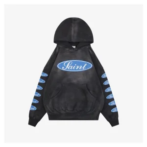 Saint Michael Blue Logo Barrage Graphic Hoodie Front view