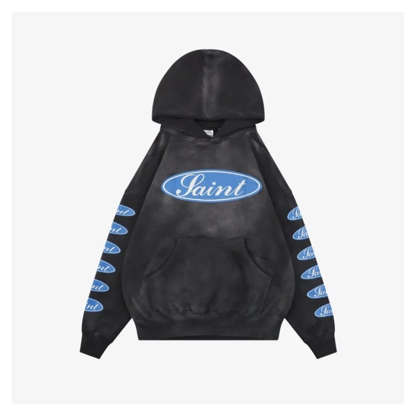 Saint Michael Blue Logo Barrage Graphic Hoodie Front view