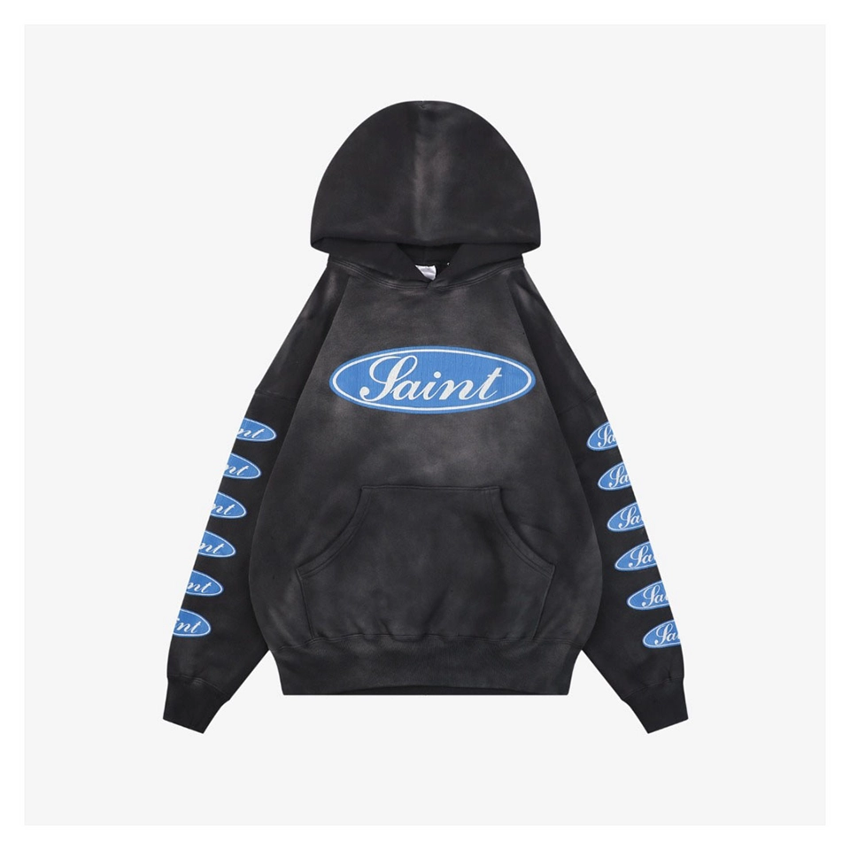 Saint Michael Blue Logo Barrage Graphic Hoodie Front view