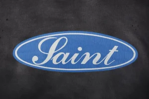 Saint Michael Blue Logo Barrage Graphic Hoodie Front Print