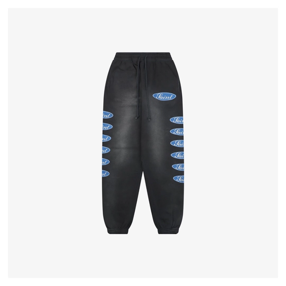 Saint Michael Blue Logo Repeated Graphic Sweatpants Front view