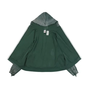 Saint Michael Distressed Double-Layer Waffle Zip Hoodie Green Lining