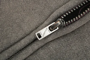 Saint Michael Distressed Double-Layer Waffle Zip Hoodie Grey Zipper puller