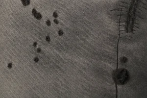 Saint Michael Distressed Double-Layer Waffle Zip Hoodie Grey