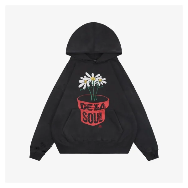 Saint Michael Distressed Potted Flower Graphic Hoodie