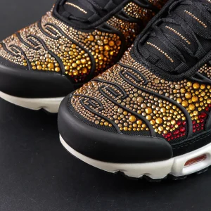 Swarovski x Nike Air Max Plus “Sunset” close-up of toe box with red and gold crystal gradient details