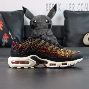 Swarovski x Nike Air Max Plus “Sunset” side view showing red-to-gold crystal upper and visible Air cushioning