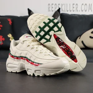 Outsole view of Undefeated x Nike Air Max 95 “Sail” with visible tread pattern