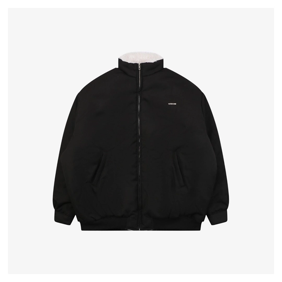 We11done Minimal Logo Shearling Collar Padded Jacket