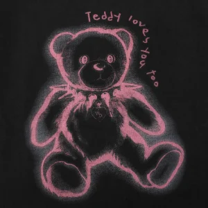 We11done Neon Outline Teddy Bear Washed Shirt Front Print