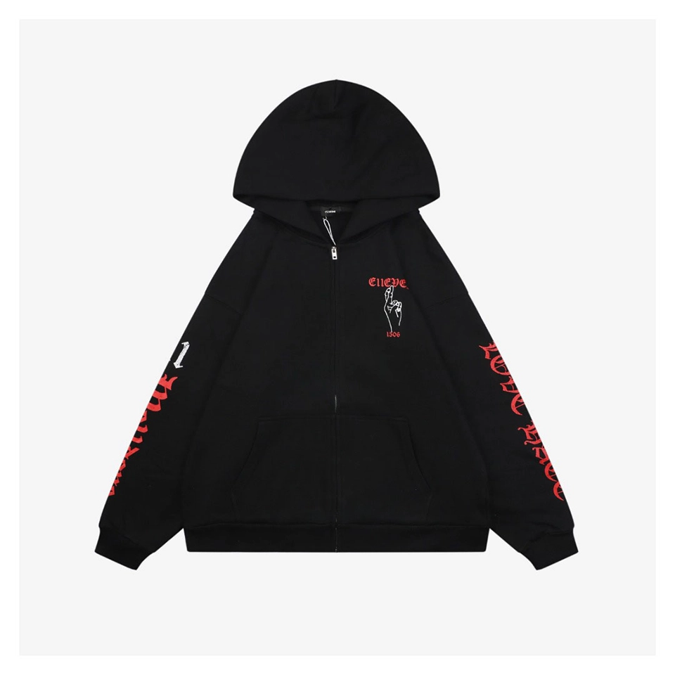 We11done Three-Eye Deer Graphic Zip-Up Hoodie Front view