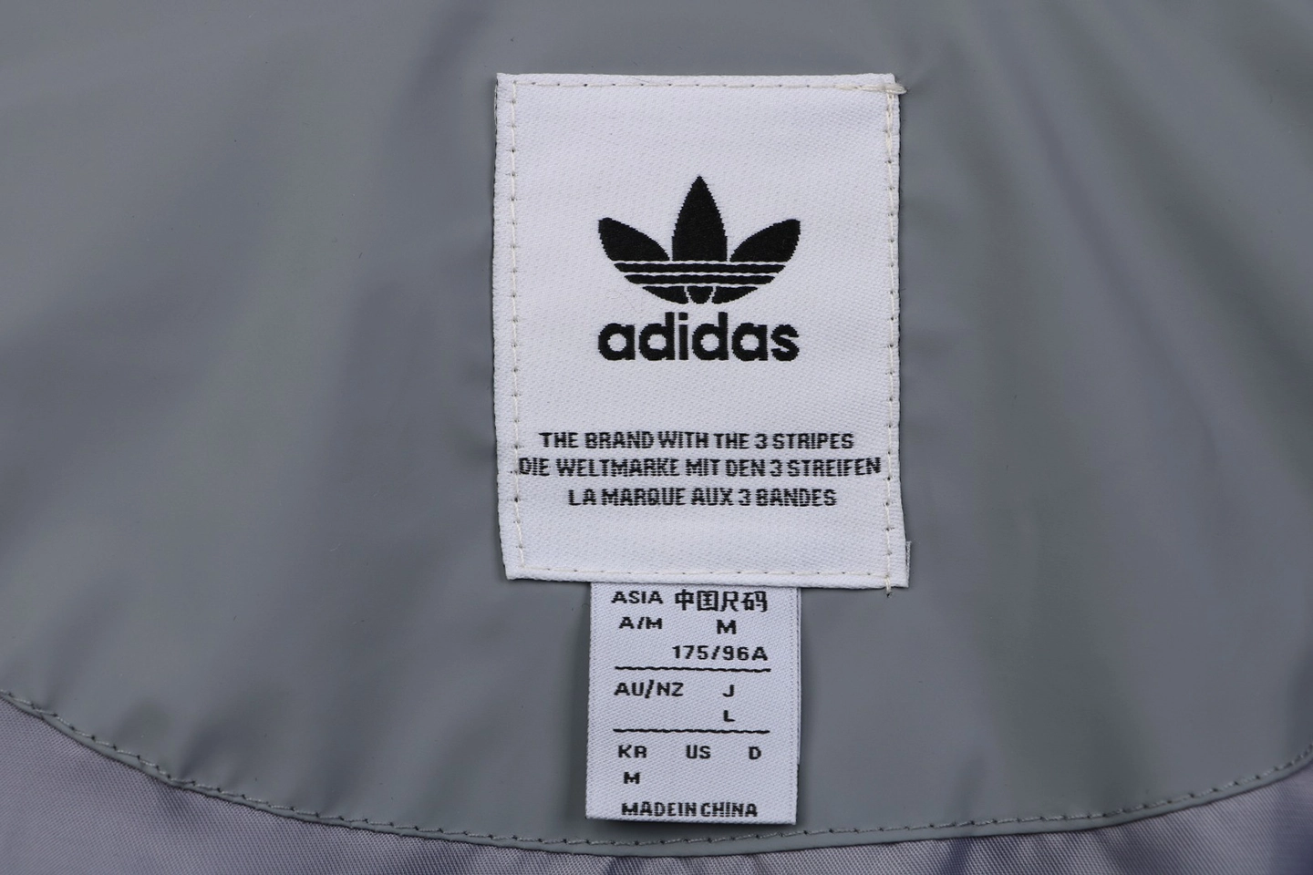 Adidas Originals Trefoil Logo Hooded Down Jacket Grey Brand label