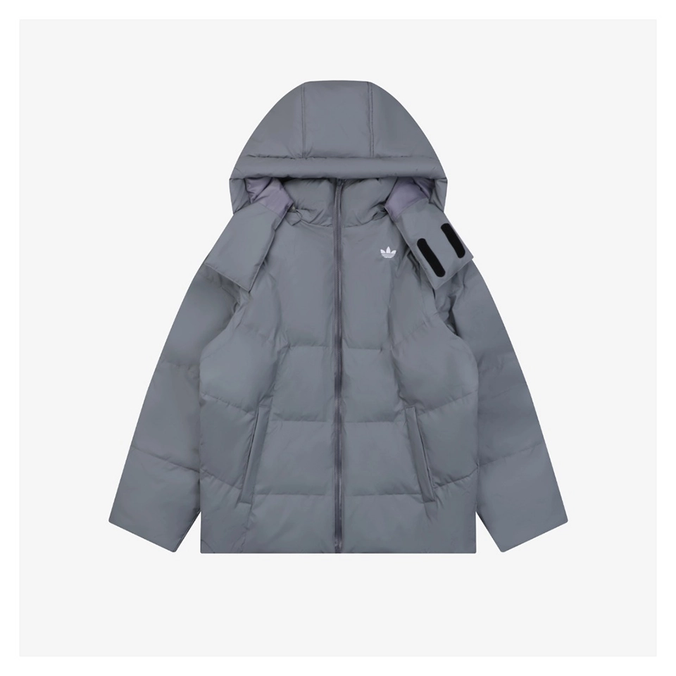 Adidas Originals Trefoil Logo Hooded Down Jacket Grey Front view