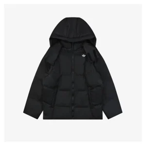 Adidas Originals Trefoil Logo Hooded Down Jacket Black Front view