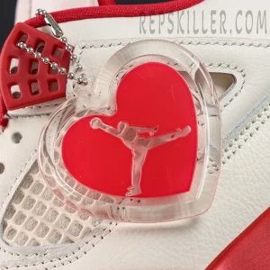 Air Jordan 4 Retro “Valentine’s Day” basketball shoes, clear heart-shaped charm and side mesh detail