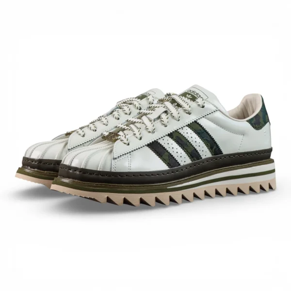 CLOT x BAPE x Adidas Superstar 'Off White Olive Cargo'